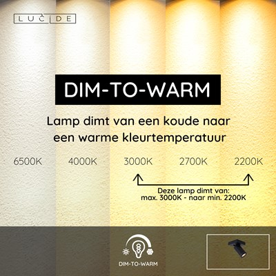 Lucide TAYLOR - Plafondspot Badkamer - LED Dim to warm - GU10 - 1x5W 2200K/3000K - IP44 - Zwart